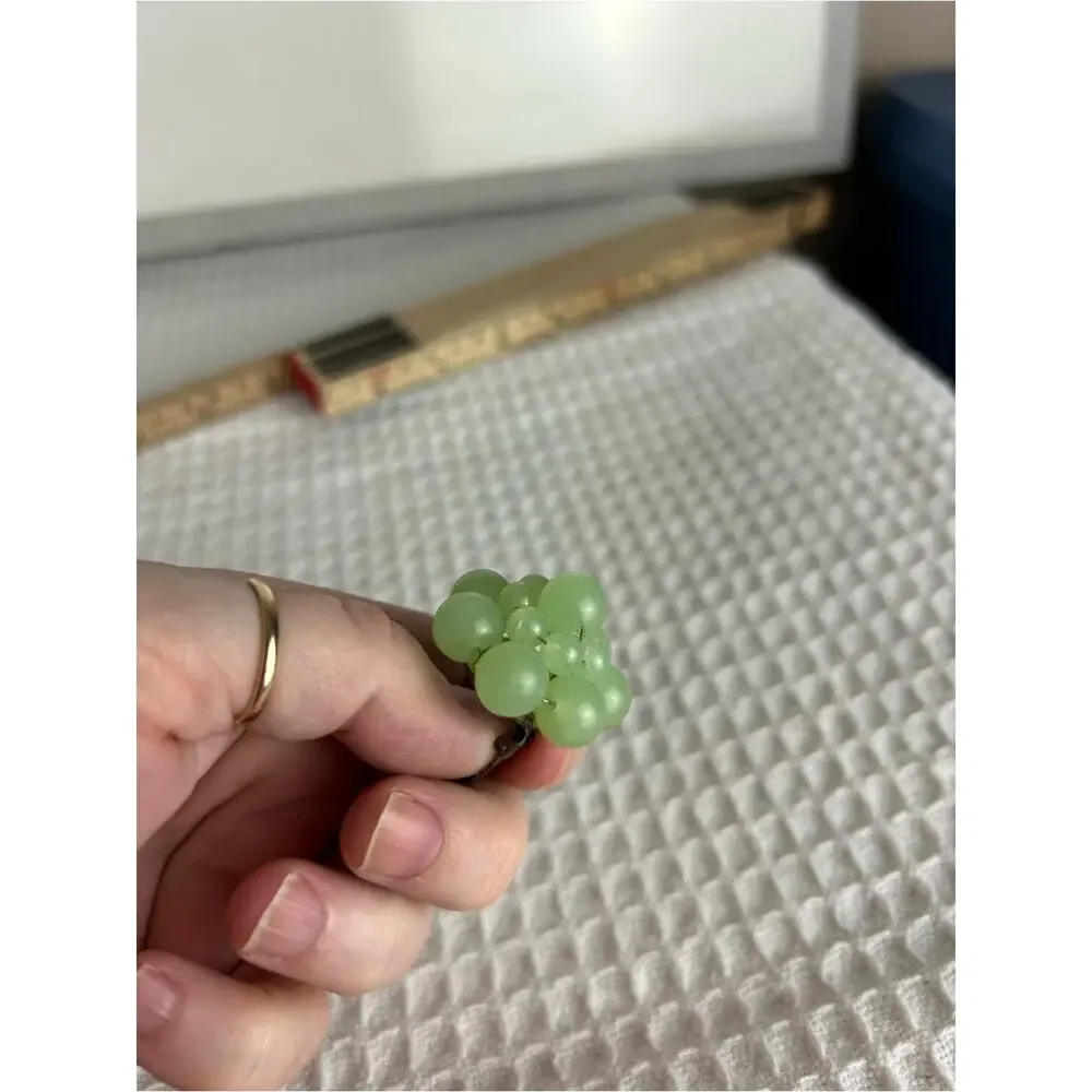 Vintage West Germany Green Glass Bead Cluster Clip On Earrings Grapes
